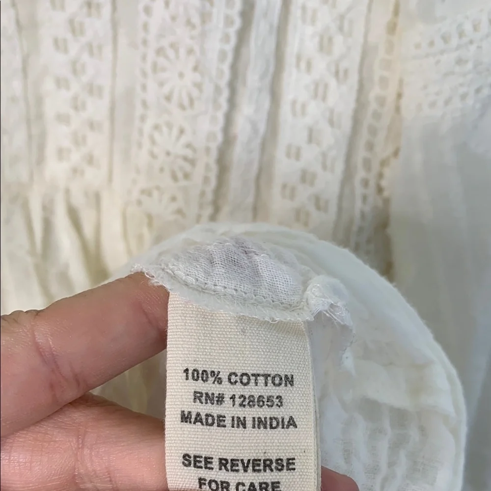 Nicole Miller Artelier Cotton Cream Square Neck Bishop Sleeve Sundress